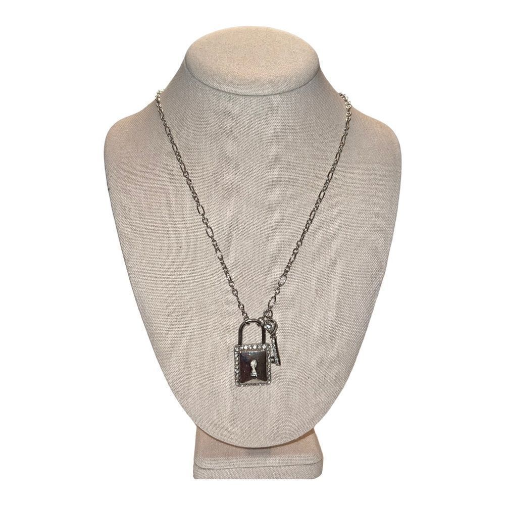 Holiday Lane Charter Club Silver-Tone Crystal Lock Key Necklace New - Picture 2 of 6